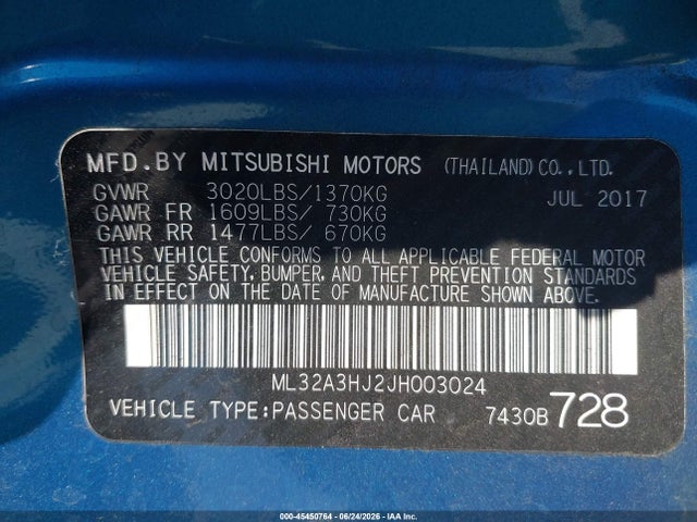Mitsubishi MIRAGE ES 2018 ML32A3HJ2JH003024 Image 9