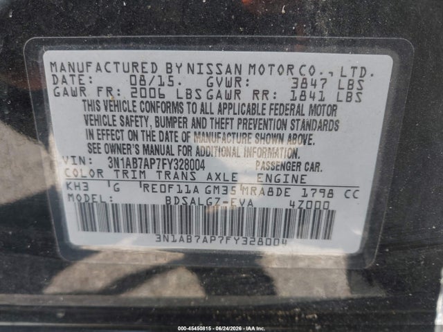 Nissan SENTRA SL 2015 3N1AB7AP7FY328004 Image 9