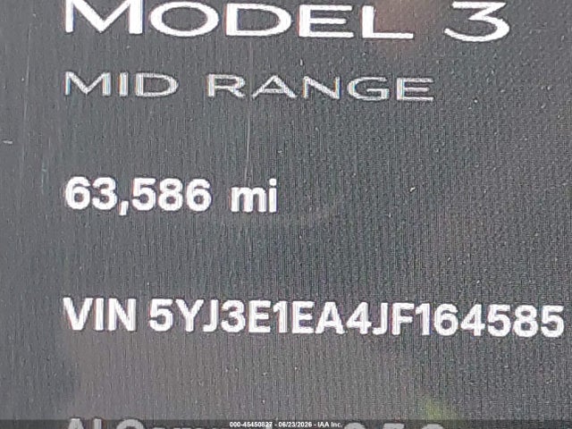 45450827 :رقم المزاد ، 5YJ3E1EA4JF164585 vin ، 2018 Tesla Model 3 مزاد بيع