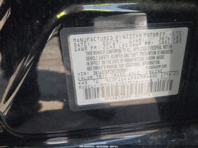 Aukcja sprzedaży 2019 Nissan Sentra S, vin: 3N1AB7AP2KY303991, numer aukcji: 45450832