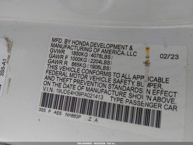 45450863 :رقم المزاد ، 19UDE4H39PA021413 vin ، 2023 Acura Integra A-spec مزاد بيع