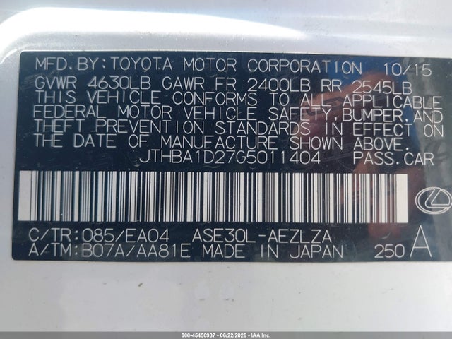 Lexus IS 200T 2016 JTHBA1D27G5011404 Image 9
