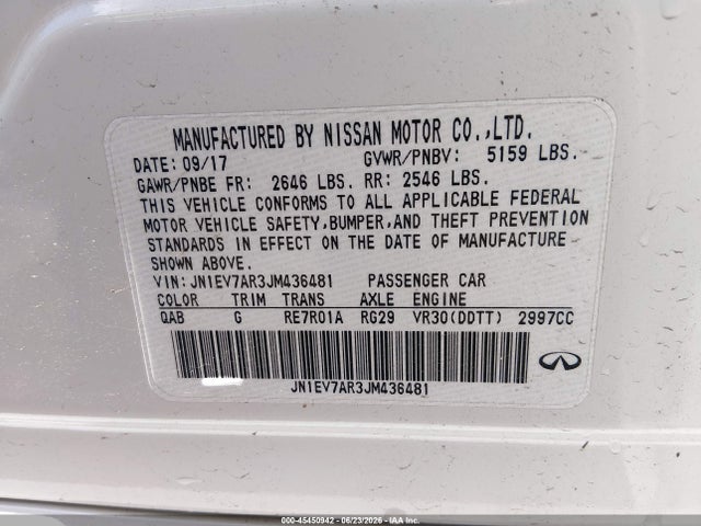 Aukcja sprzedaży 2018 Infiniti Q50 3.0t Luxe, vin: JN1EV7AR3JM436481, numer aukcji: 45450942