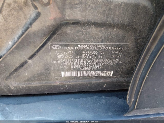 Продаж на аукціоні авто 2014 Hyundai Sonata Gls, vin: 5NPEB4AC0EH939854, номер лоту: 45450948