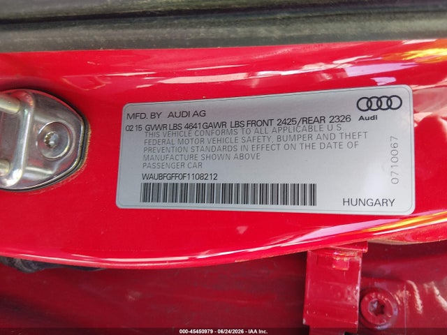 Aukcja sprzedaży 2015 Audi A3, vin: WAUBFGFF0F1108212, numer aukcji: 45450979