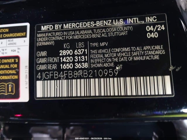 45451031 :رقم المزاد ، 4JGFB4FB8RB210959 vin ، 2024 Mercedes-benz Gle 350 4matic مزاد بيع