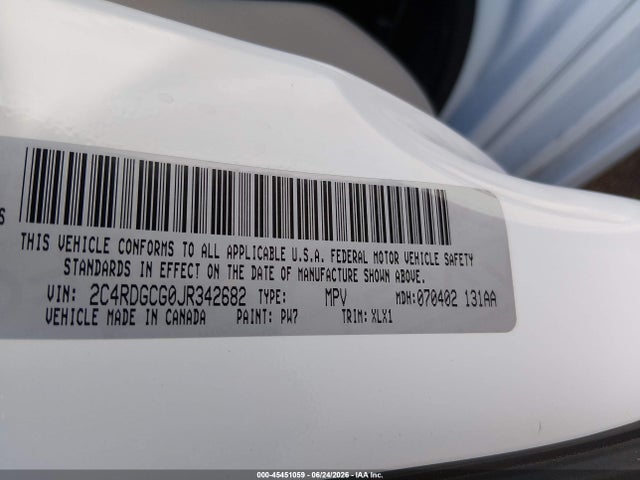 45451059 :رقم المزاد ، 2C4RDGCG0JR342682 vin ، 2018 Dodge Grand Caravan Sxt مزاد بيع