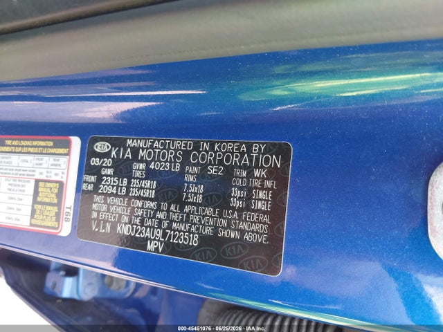 Aukcja sprzedaży 2020 Kia Soul X-line, vin: KNDJ23AU9L7123518, numer aukcji: 45451076