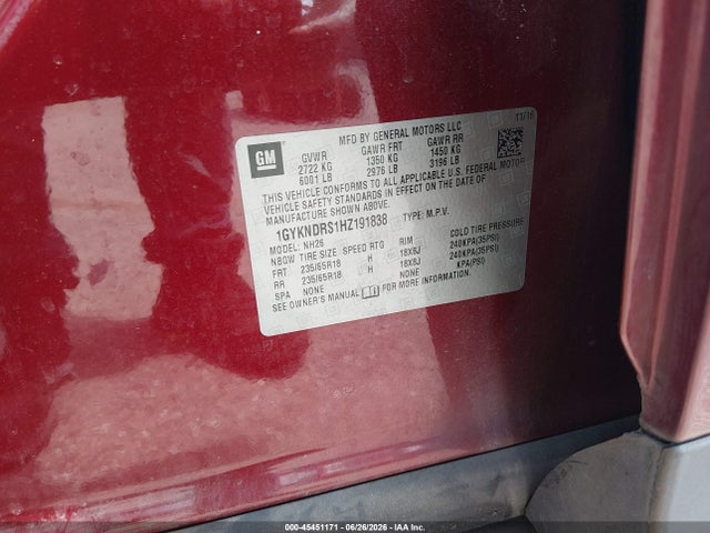 Продажа на аукционе авто 2017 Cadillac Xt5 Luxury, vin: 1GYKNDRS1HZ191838, номер лота: 45451171