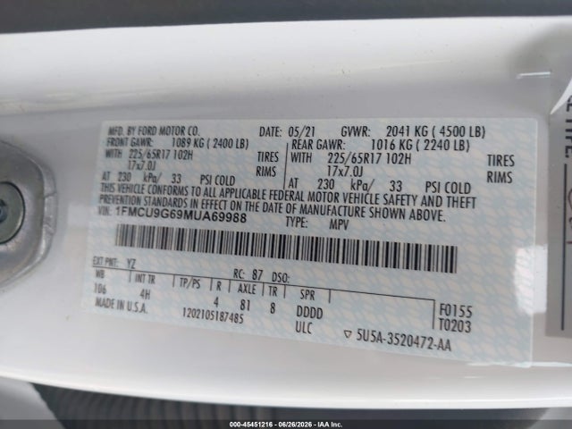 Ford ESCAPE SE 2021 1FMCU9G69MUA69988 Image 9