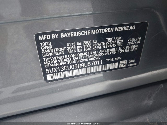 45451222 :رقم المزاد ، 5UX13EU05R9U57011 vin ، 2024 Bmw X5 Sdrive40i مزاد بيع