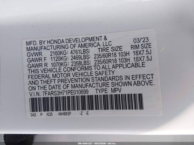 Honda Cr-v Ex-l 2wd 2023 7FARS3H71PE010699 Image 9