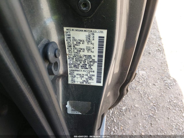 2007 Nissan Frontier Se მანქანა იყიდება აუქციონზე, vin: 1N6AD06U57C427098, აუქციონის ნომერი: 45451283