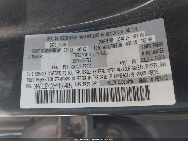 Auction sale of the 2017 Toyota Yaris Ia, vin: 3MYDLBYVXHY155405, lot number: 45451292
