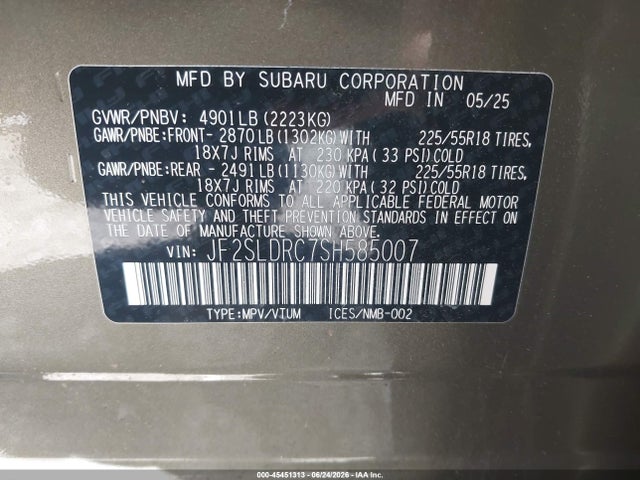 Продажа на аукционе авто 2025 Subaru Forester Limited, vin: JF2SLDRC7SH585007, номер лота: 45451313