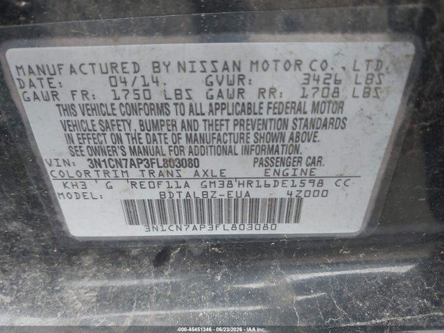 Nissan Versa 1.6 Sv 2015 3N1CN7AP3FL803080 Image 9