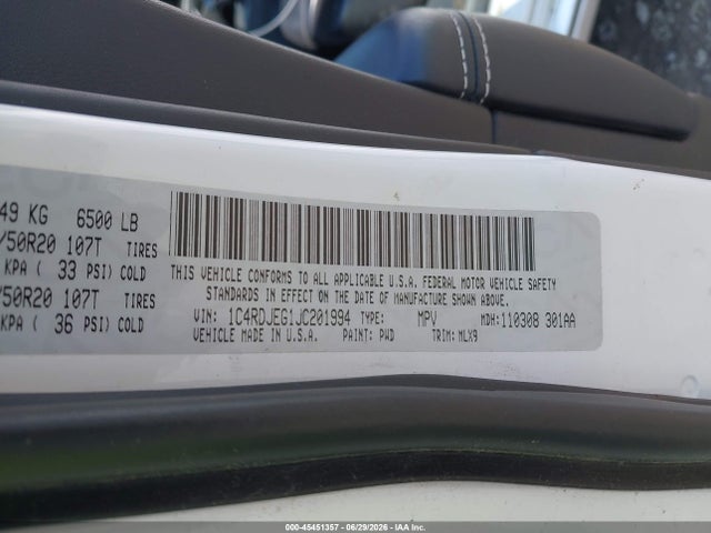 Продажа на аукционе авто 2018 Dodge Durango Citadel Anodized Platinum Awd, vin: 1C4RDJEG1JC201994, номер лота: 45451357