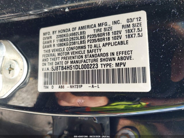 Продажа на аукционе авто 2013 Acura Rdx, vin: 5J8TB4H51DL000223, номер лота: 45451366