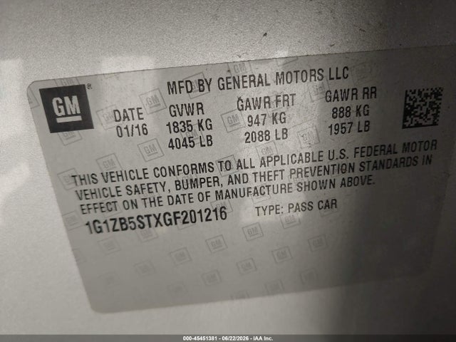 Chevrolet MALIBU LS 2016 1G1ZB5STXGF201216 Image 9