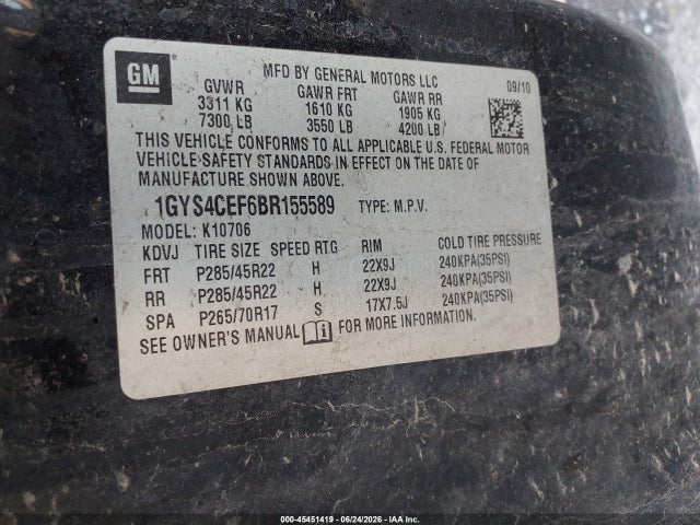 Продаж на аукціоні авто 2011 Cadillac Escalade Premium, vin: 1GYS4CEF6BR155589, номер лоту: 45451419
