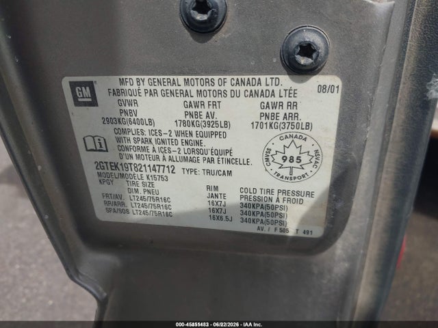 Продажа на аукционе авто 2002 Gmc Sierra 1500 Sl/sle/standard, vin: 2GTEK19T821147712, номер лота: 45451433