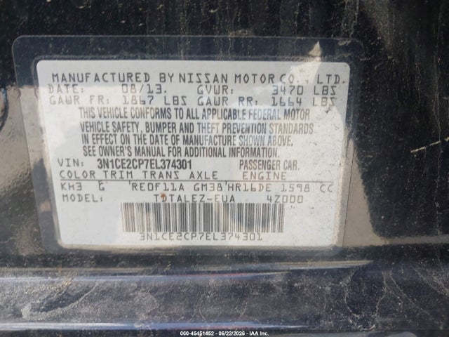 Aukcja sprzedaży 2014 Nissan Versa Note Sv, vin: 3N1CE2CP7EL374301, numer aukcji: 45451452
