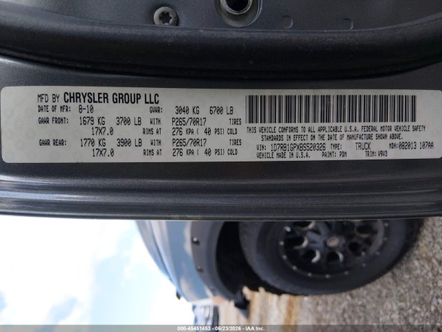 2011 Ram Ram 1500 Slt მანქანა იყიდება აუქციონზე, vin: 1D7RB1GPXBS520326, აუქციონის ნომერი: 45451453
