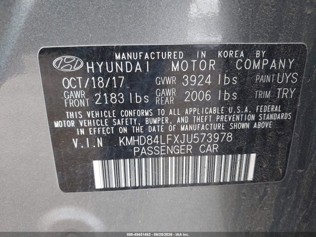 Продаж на аукціоні авто 2018 Hyundai Elantra Limited, vin: KMHD84LFXJU573978, номер лоту: 45451482