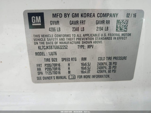 Chevrolet TRAX LS 2016 KL7CJKSB7GB632252 Image 9