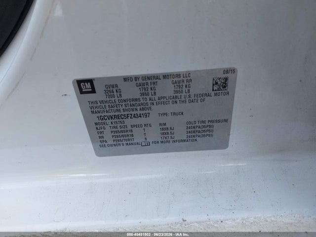Aukcja sprzedaży 2015 Chevrolet Silverado 1500 Lt, vin: 1GCVKREC5FZ434197, numer aukcji: 45451502