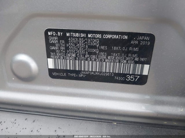 Продаж на аукціоні авто 2019 Mitsubishi Outlander Sport 2.0 Es/2.0 Le/2.0 Sp, vin: JA4AP3AUXKU029613, номер лоту: 45451525