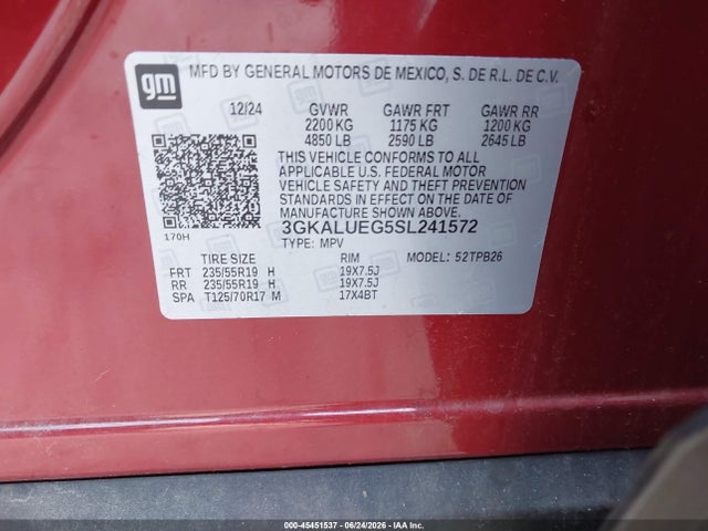 Продаж на аукціоні авто 2025 Gmc Terrain Awd Elevation, vin: 3GKALUEG5SL241572, номер лоту: 45451537