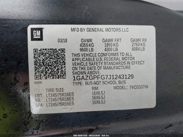 Chevrolet Express 3500 Lt 2018 1GAZGPFG7J1243129 Image 9
