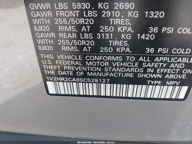 45451540 :رقم المزاد ، 1V2HR2CA9SC528127 vin ، 2025 Volkswagen Atlas 2.0t Se W/technology مزاد بيع