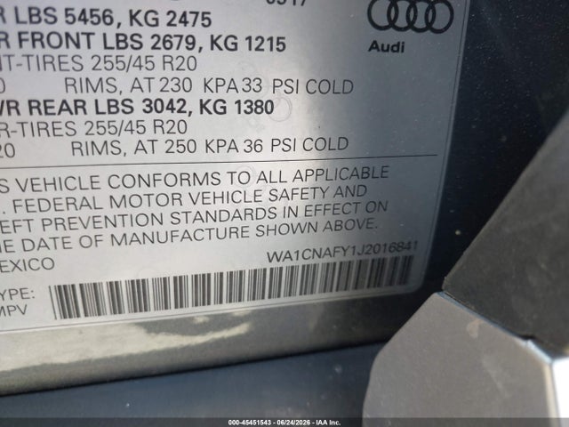 Aukcja sprzedaży 2018 Audi Q5 2.0t Premium/2.0t Tech Premium, vin: WA1CNAFY1J2016841, numer aukcji: 45451543