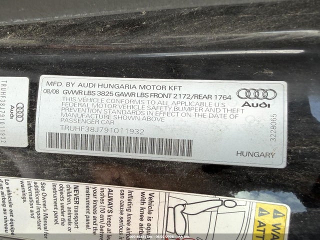 2009 Audi Tt 2.0t მანქანა იყიდება აუქციონზე, vin: TRUHF38J791011932, აუქციონის ნომერი: 45451546