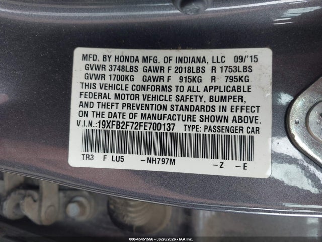 Honda CIVIC SE 2015 19XFB2F72FE700137 Image 9
