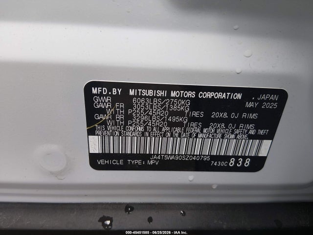 Aukcja sprzedaży 2025 Mitsubishi Outlander Phev Sel Black Edition S-awc/sel Platinum Edition S-awc/sel S-awc, vin: JA4T5WA90SZ040795, numer aukcji: 45451585