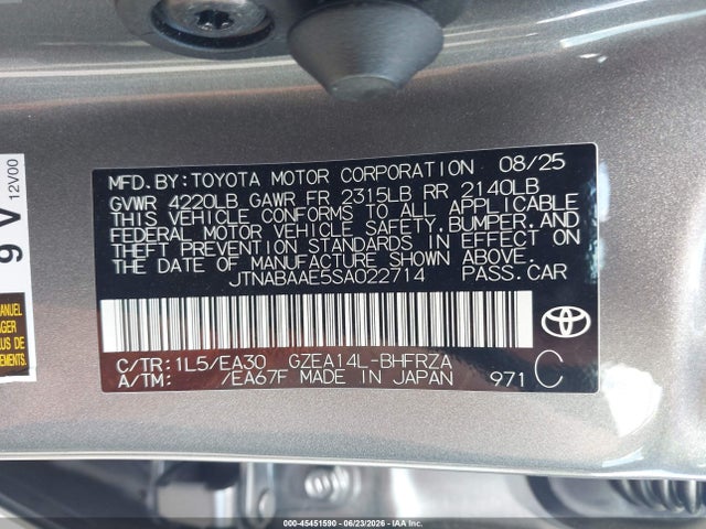 Продажа на аукционе авто 2025 Toyota Gr Corolla Premium Plus, vin: JTNABAAE5SA022714, номер лота: 45451590