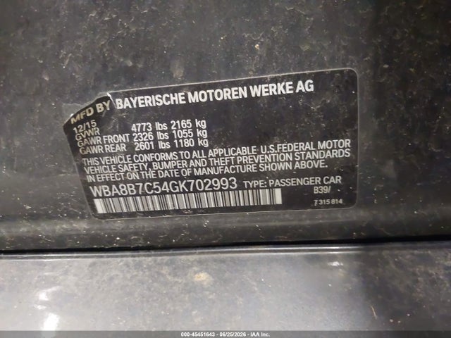 Aukcja sprzedaży 2016 Bmw 340i Xdrive, vin: WBA8B7C54GK702993, numer aukcji: 45451643