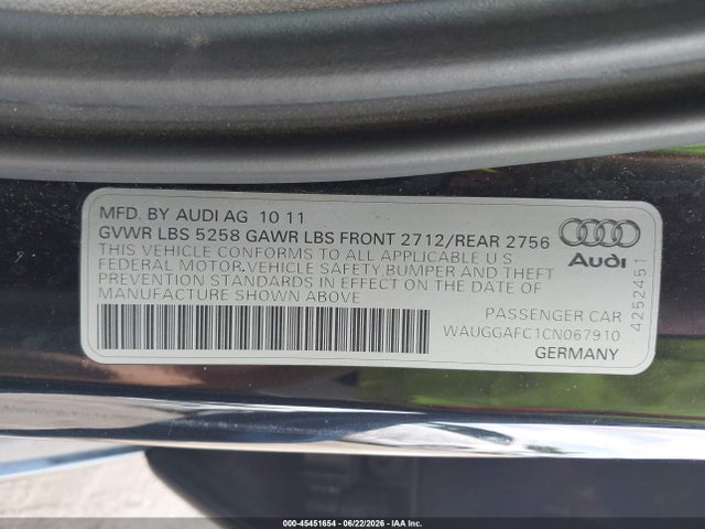 Продажа на аукционе авто 2012 Audi A6 3.0t Premium Plus, vin: WAUGGAFC1CN067910, номер лота: 45451654