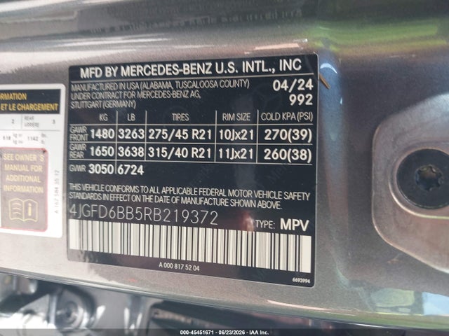 45451671 :رقم المزاد ، 4JGFD6BB5RB219372 vin ، 2024 Mercedes-benz Amg Gle 53 Coupe 4matic+ مزاد بيع