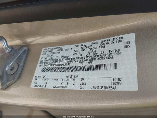 Ford ESCAPE SE 2017 1FMCU0GD8HUD52558 Image 9