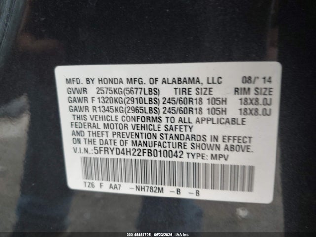 Acura MDX 2015 5FRYD4H22FB010042 Image 9