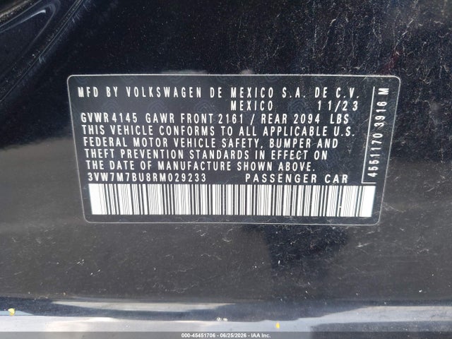 45451706 :رقم المزاد ، 3VW7M7BU8RM029233 vin ، 2024 Volkswagen Jetta 1.5t Se مزاد بيع
