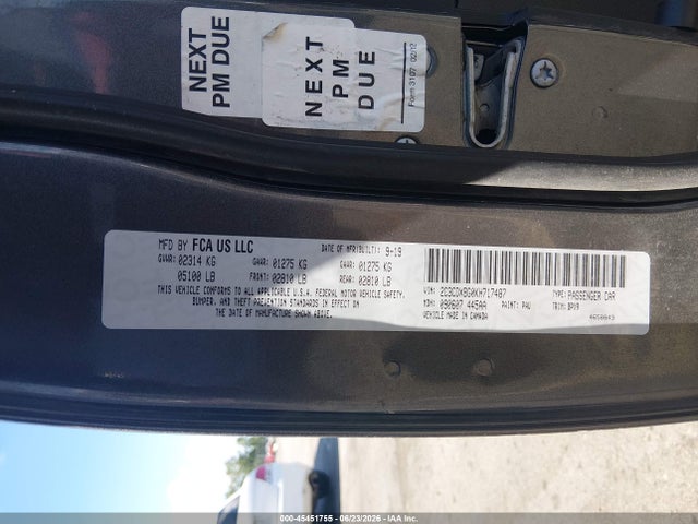2019 Dodge Charger Sxt Rwd მანქანა იყიდება აუქციონზე, vin: 2C3CDXBG0KH717487, აუქციონის ნომერი: 45451755