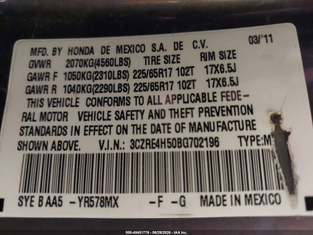 Aukcja sprzedaży 2011 Honda Cr-v Ex, vin: 3CZRE4H50BG702196, numer aukcji: 45451776