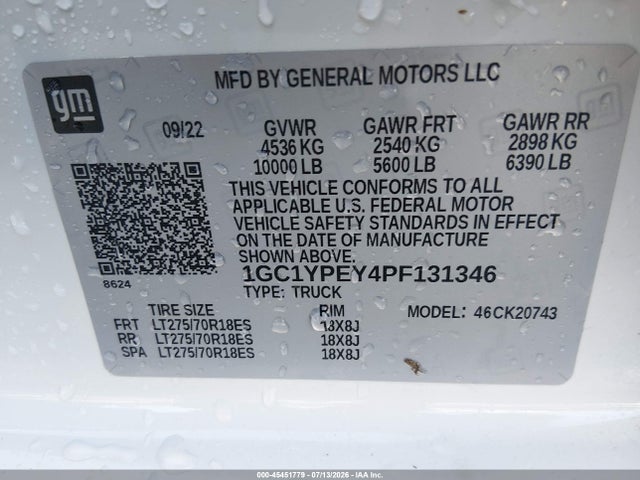 45451779 :رقم المزاد ، 1GC1YPEY4PF131346 vin ، 2023 Chevrolet Silverado 2500hd 4wd  Standard Bed Ltz مزاد بيع