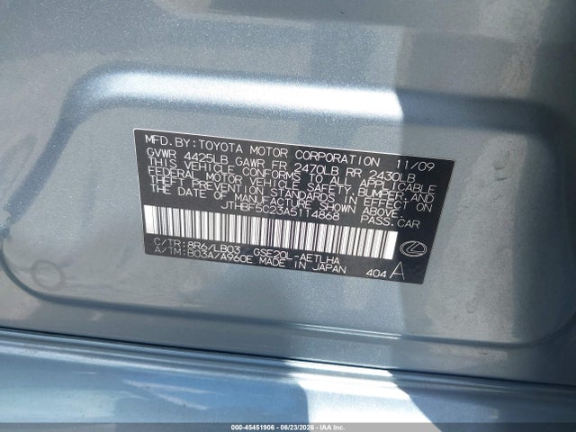 45451906 :رقم المزاد ، JTHBF5C23A5114868 vin ، 2010 Lexus Is 250 مزاد بيع