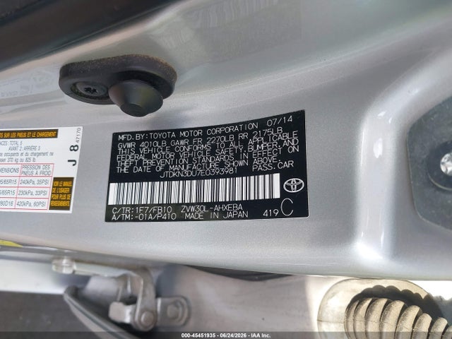 Toyota Prius Three 2014 JTDKN3DU7E0393981 Image 9
